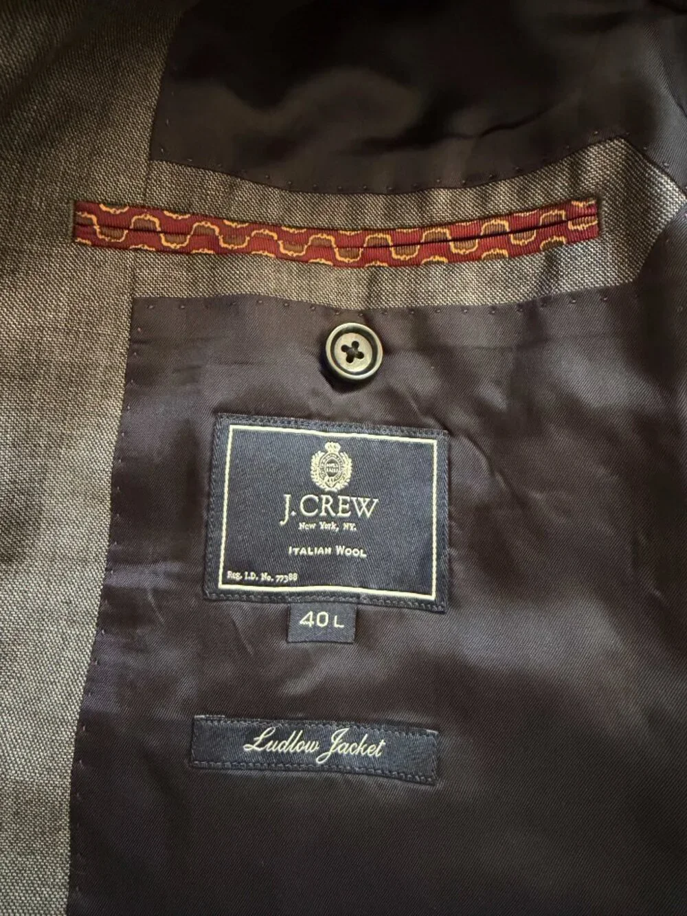 J. Crew Ludlow Suit Charcoal Gray 40L, Pants W34